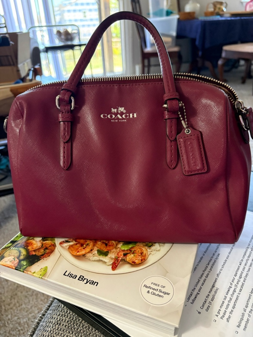 Coach Wine Leather Satchel with Top Handles